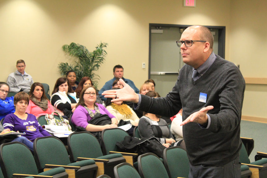 Jack Berckemeyer speaks to middle school teachers in Livingston Parish about simple strategies and actions they can incorporate in their day-to-day teaching environment to better engage students. Berckemeyer is a nationally-recognized presenter, author and humorist who currently owns and directs “NUTS and BOLTS” – Ready to Lead, Teach and Learn Conferences located in Destin, Fla. and Sandusky, Ohio.
